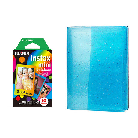 Fujifilm Instax Mini 10X1 rainbow Instant Film with 64-Sheets Album For Mini Film 3 inch Sky blue
