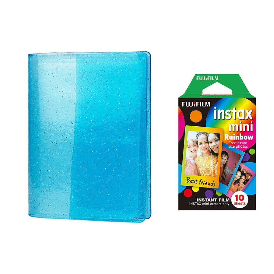 Fujifilm Instax Mini 10X1 rainbow Instant Film with 64-Sheets Album For Mini Film 3 inch Sky blue