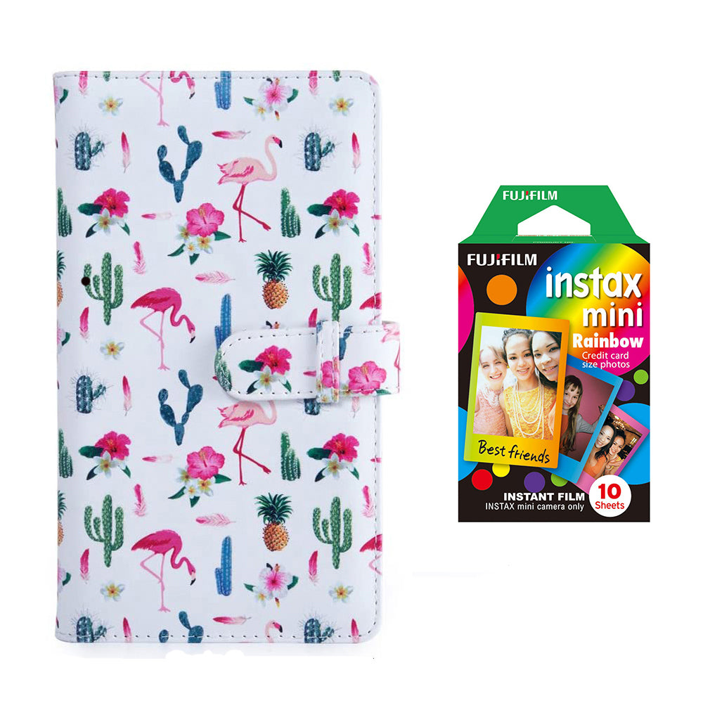 Fujifilm Instax Mini 10X1 rainbow Instant Film with 96-sheet Album for mini film Flamingo catus