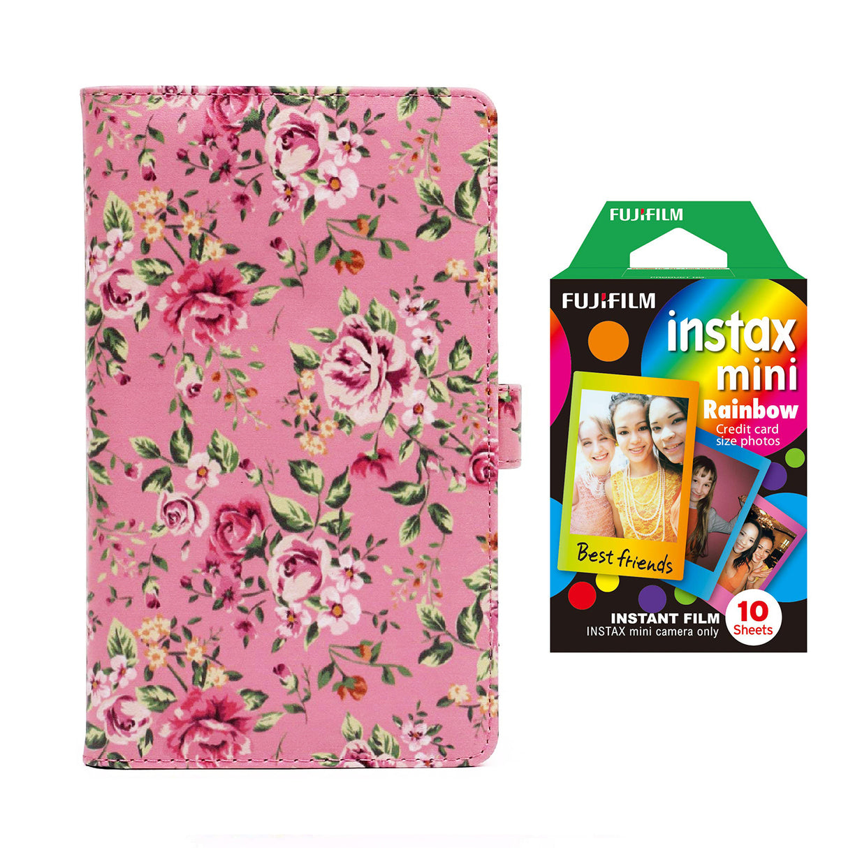 Fujifilm Instax Mini 10X1 rainbow Instant Film with 96-sheet Album for mini film Pink rose