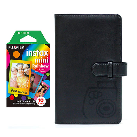 Fujifilm Instax Mini 10X1 rainbow Instant Film with 96-sheet Album for mini film Charcoal gray