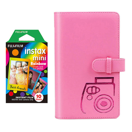 Fujifilm Instax Mini 10X1 rainbow Instant Film with 96-sheet Album for mini film Flamingo pink