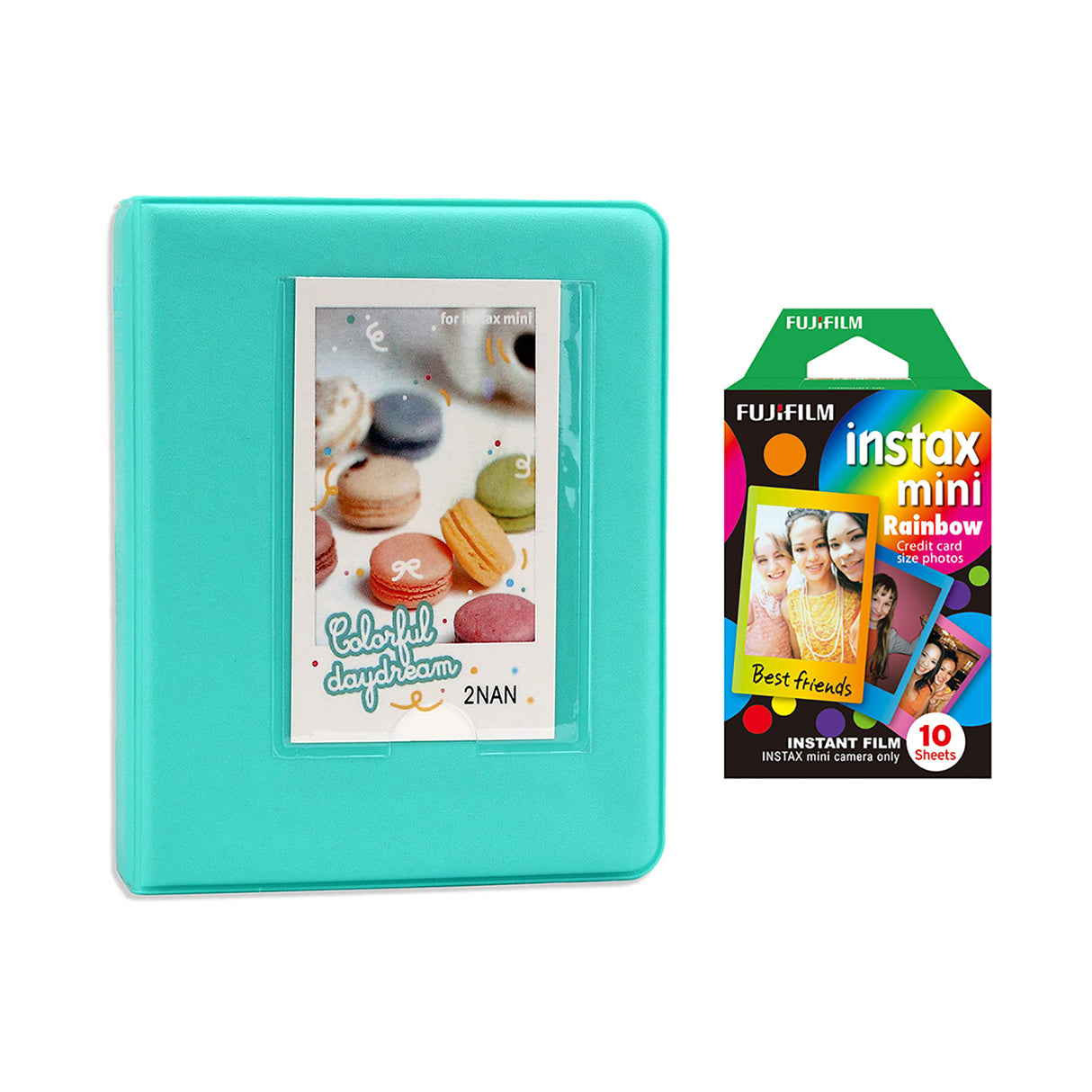 Fujifilm Instax Mini 10X1 rainbow Instant Film with Instax Time Photo Album 64 Sheets Mint Green
