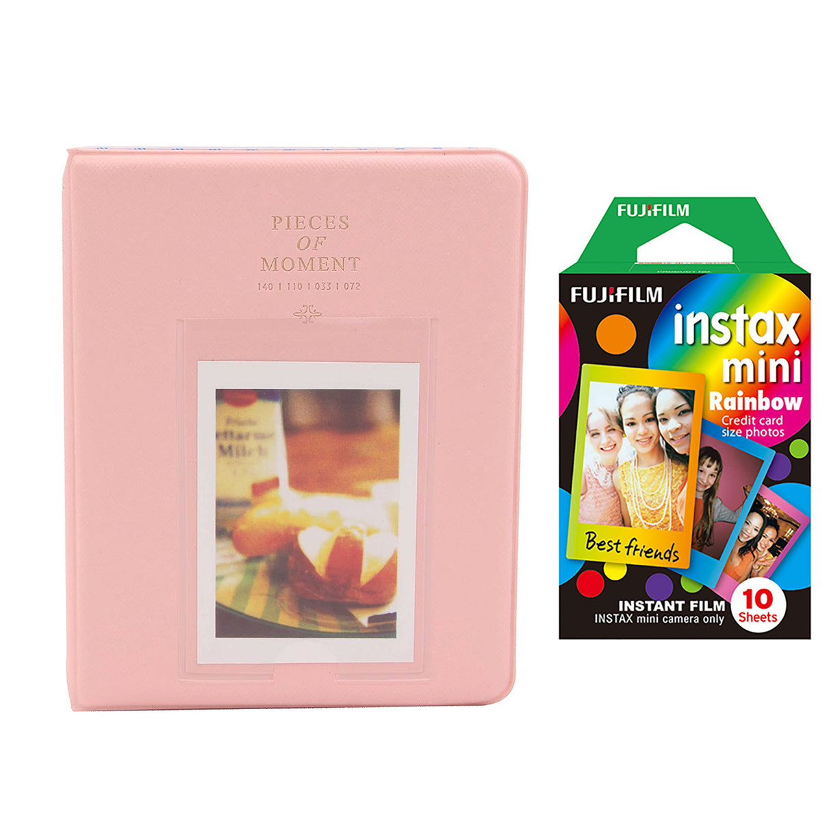Fujifilm Instax Mini 10X1 rainbow Instant Film with Instax Time Photo Album 64 Sheets Peach pink