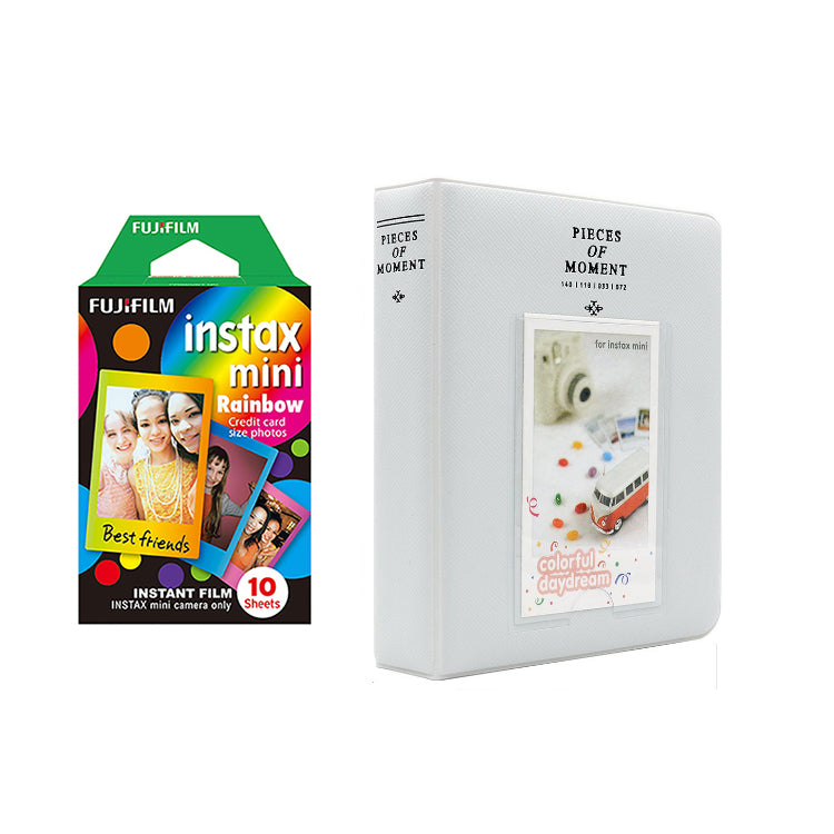 Fujifilm Instax Mini 10X1 rainbow Instant Film with Instax Time Photo Album 64 Sheets Pearly white