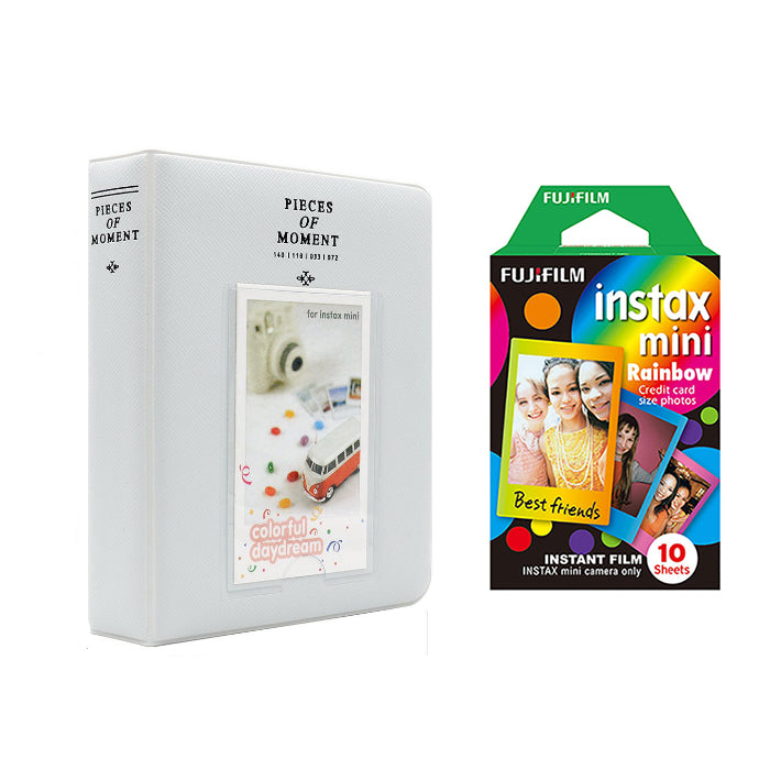 Fujifilm Instax Mini 10X1 rainbow Instant Film with Instax Time Photo Album 64 Sheets Pearly white