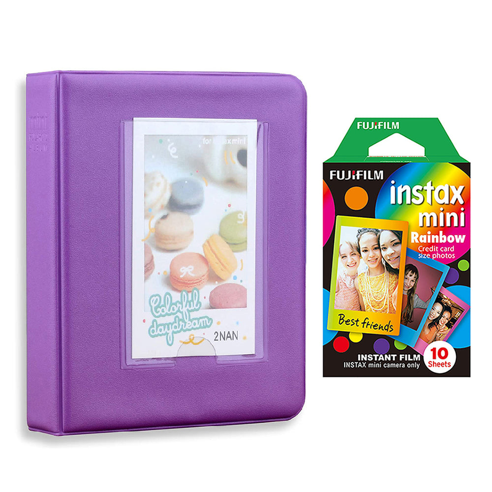 Fujifilm Instax Mini 10X1 rainbow Instant Film with Instax Time Photo Album 64 Sheets Violet Purple