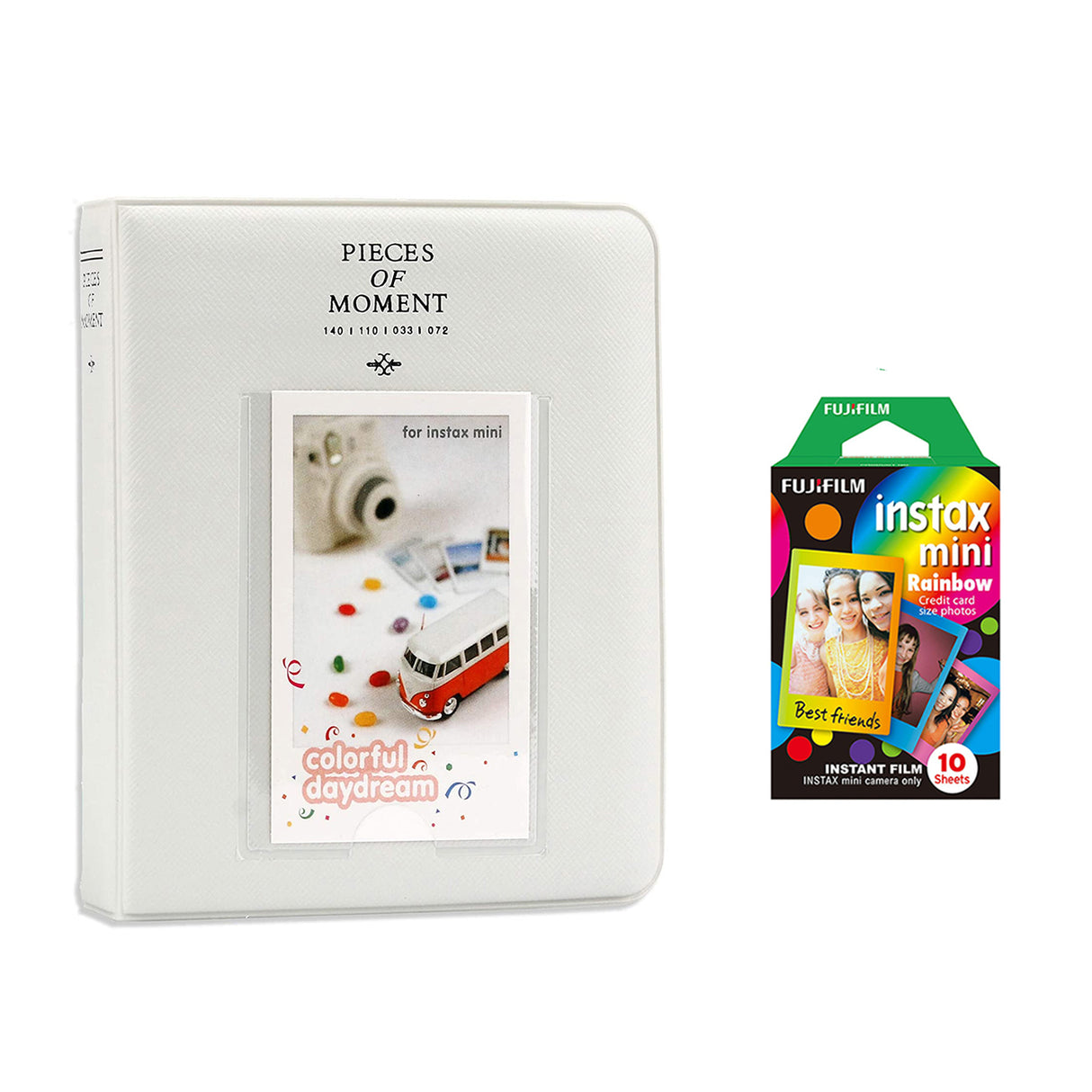 Fujifilm Instax Mini 10X1 rainbow Instant Film with Instax Time Photo Album 64 Sheets Ice white