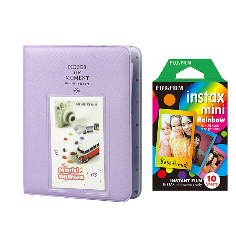 Fujifilm Instax Mini 10X1 rainbow Instant Film with Instax Time Photo Album 64 Sheets Lilac purple