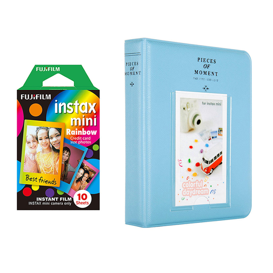 Fujifilm Instax Mini 10X1 rainbow Instant Film with Instax Time Photo Album 64 Sheets Sky blue
