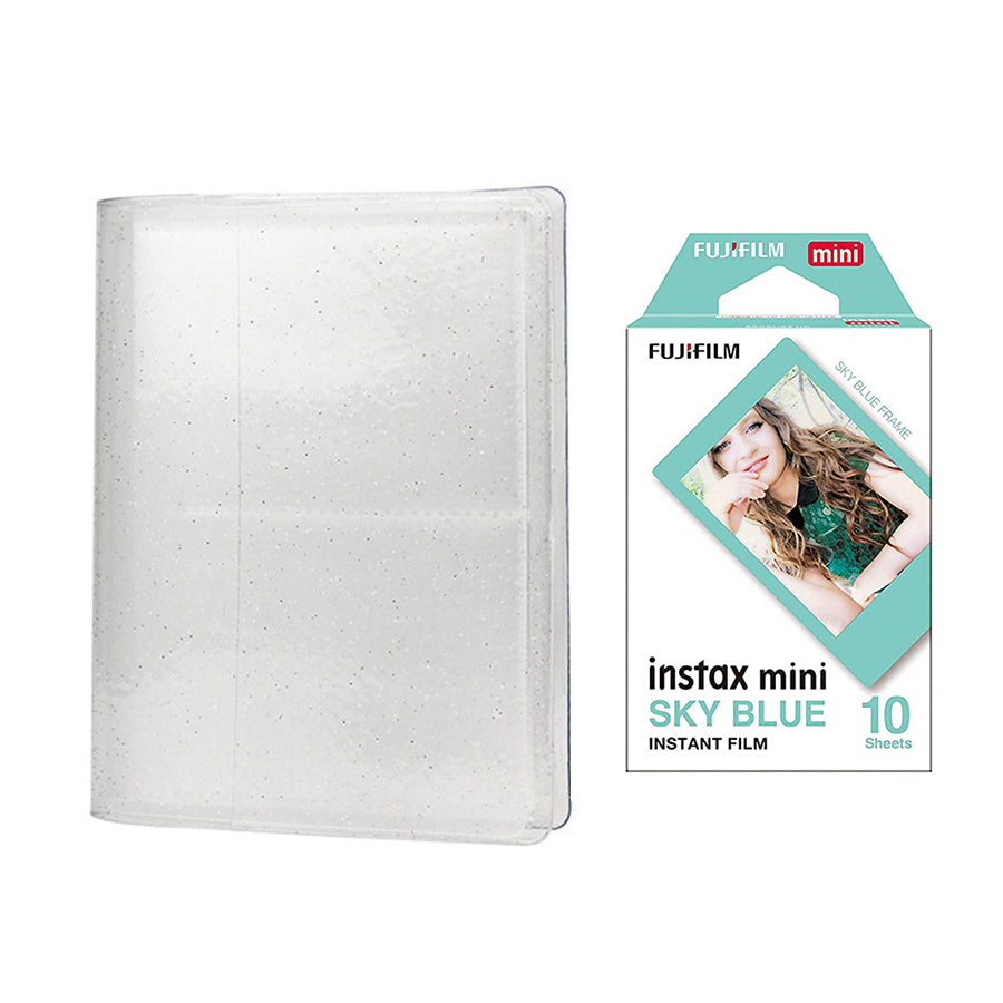 Fujifilm Instax Mini 10X1 sky blue Instant Film with 64-Sheets Album For Mini Film 3 inch lce white