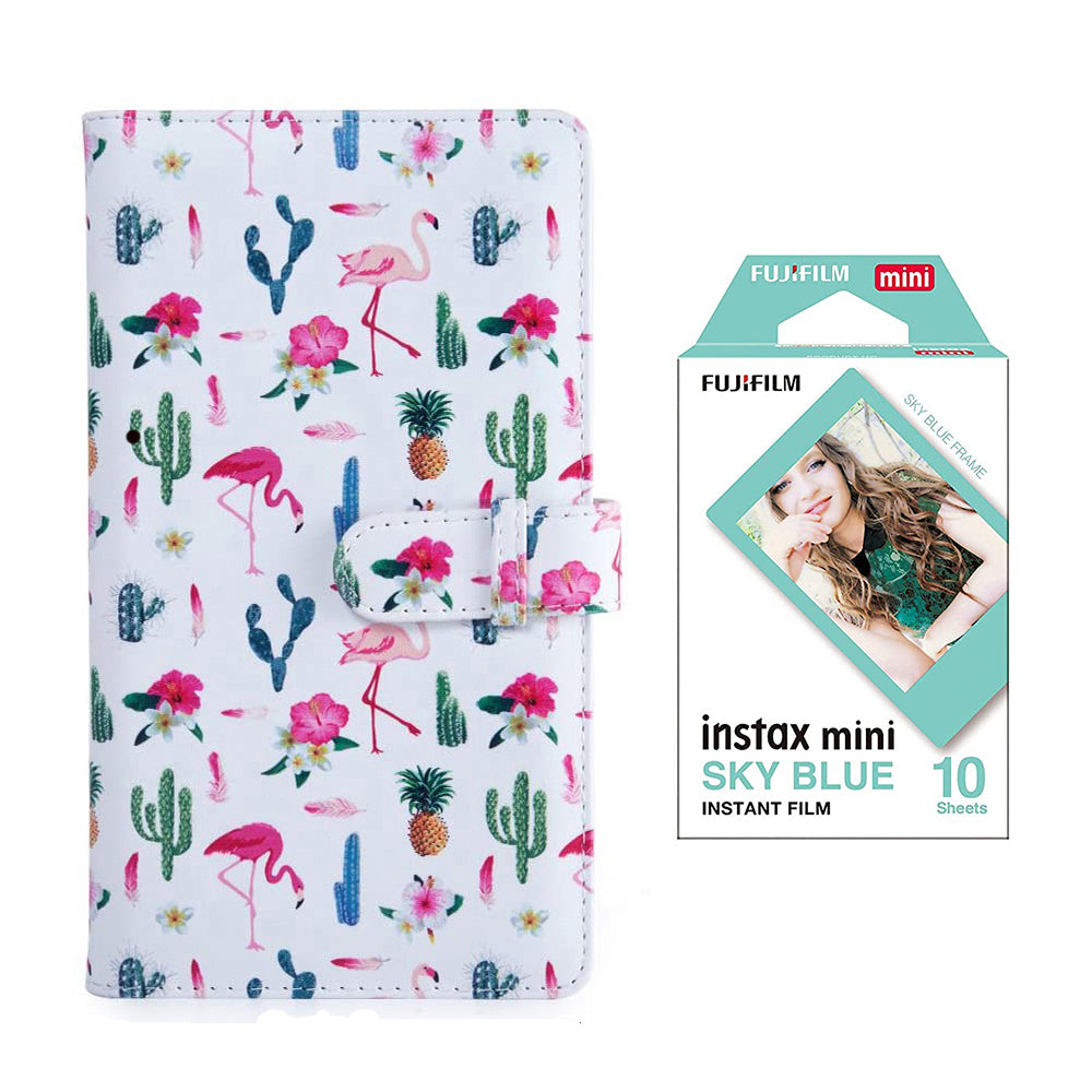 Fujifilm Instax Mini 10X1 sky blue Instant Film with 96-sheet Album for mini film Flamingo catus