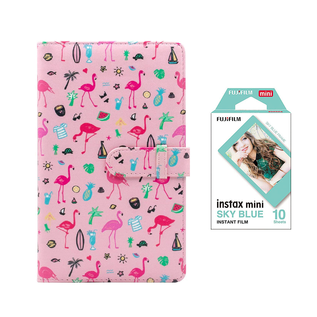 Fujifilm Instax Mini 10X1 sky blue Instant Film with 96-sheet Album for mini film Flamingo watermelon