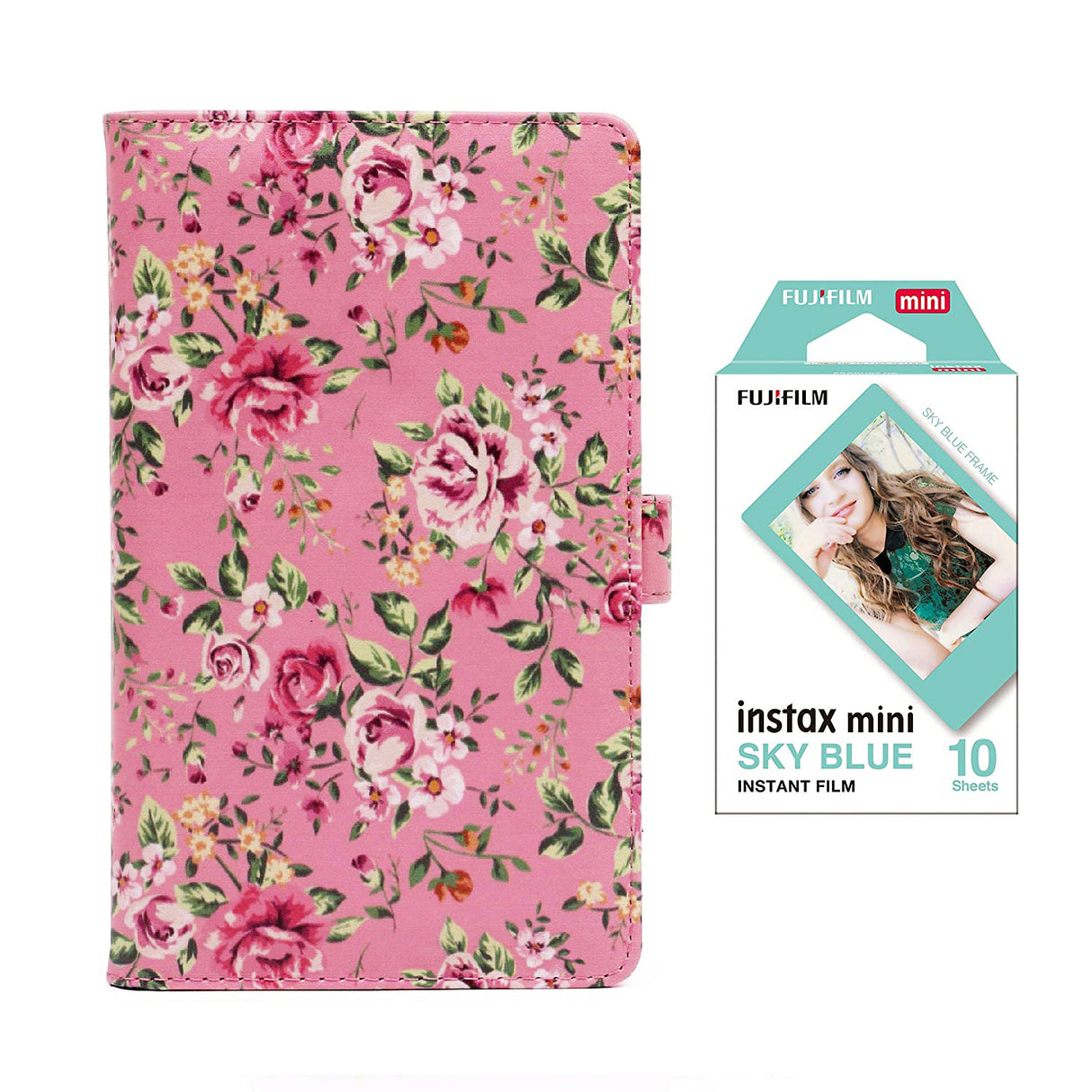 Fujifilm Instax Mini 10X1 sky blue Instant Film with 96-sheet Album for mini film Pink rose