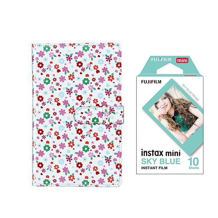 Fujifilm Instax Mini 10X1 sky blue Instant Film with 96-sheet Album for mini film Flower