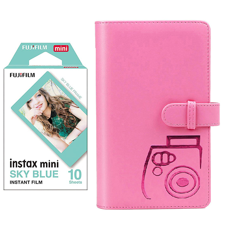 Fujifilm Instax Mini 10X1 sky blue Instant Film with 96-sheet Album for mini film Flamingo pink