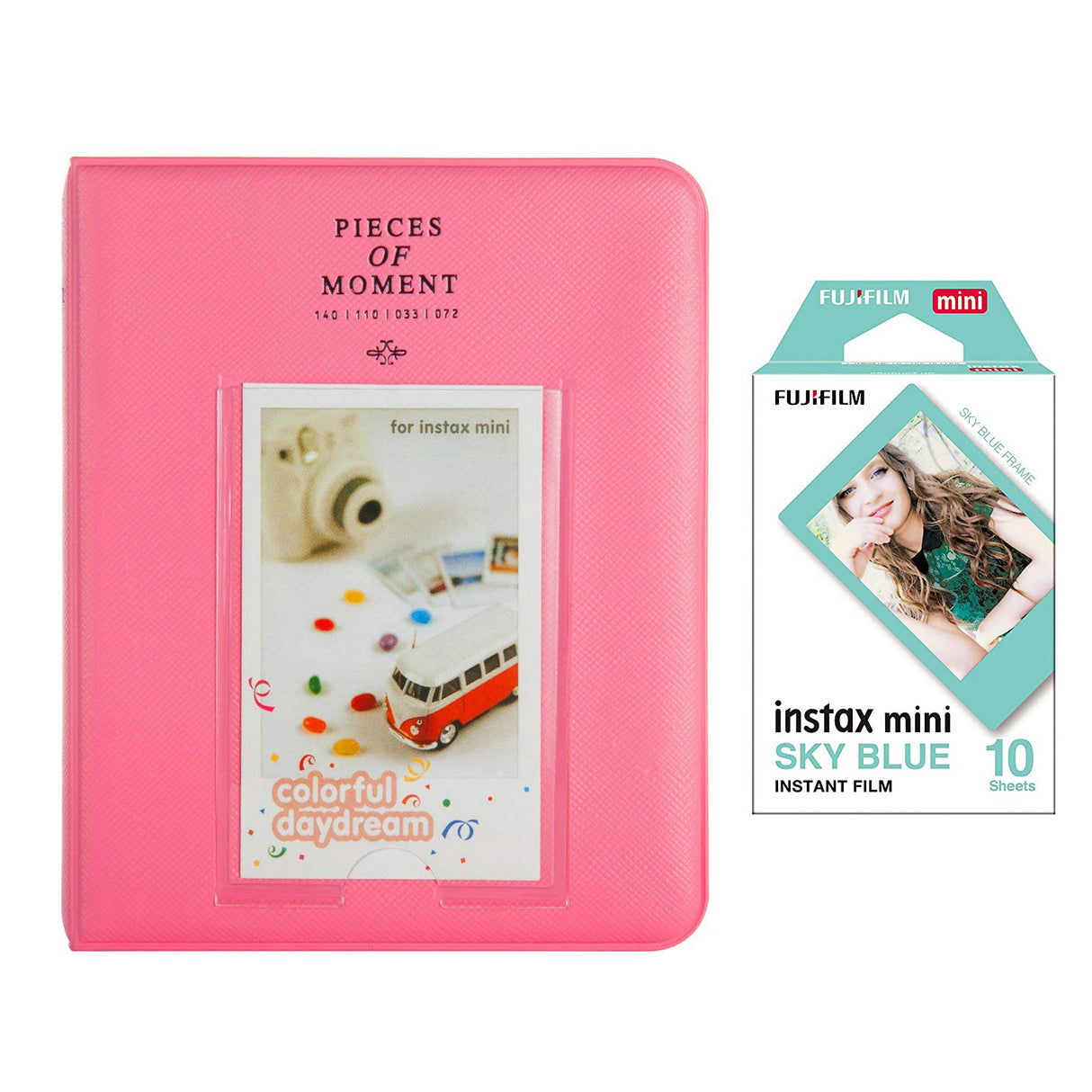 Fujifilm Instax Mini 10X1 sky blue Instant Film with Instax Time Photo Album 64 Sheets Flamingo pink