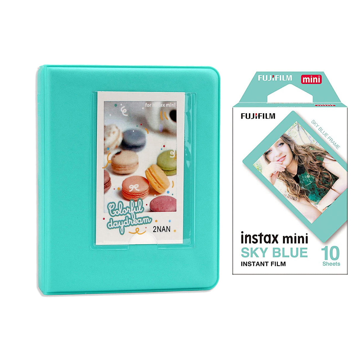 Fujifilm Instax Mini 10X1 sky blue Instant Film with Instax Time Photo Album 64 Sheets Mint Green