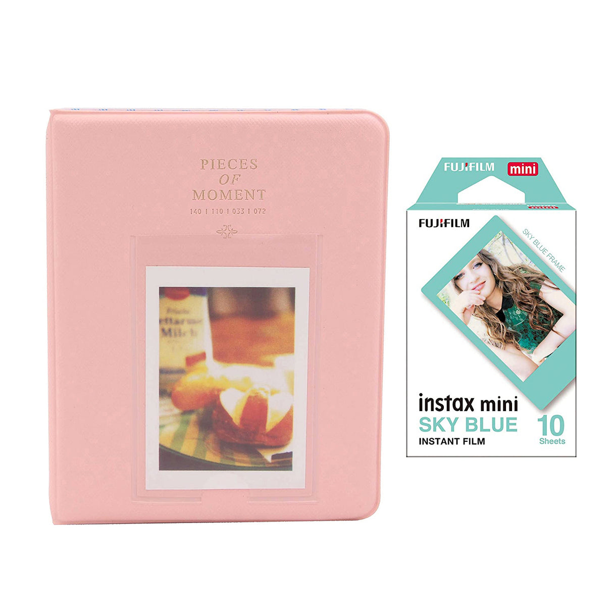 Fujifilm Instax Mini 10X1 sky blue Instant Film with Instax Time Photo Album 64 Sheets Peach pink