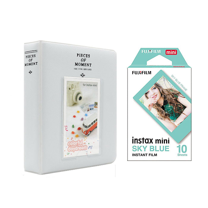 Fujifilm Instax Mini 10X1 sky blue Instant Film with Instax Time Photo Album 64 Sheets Pearly white