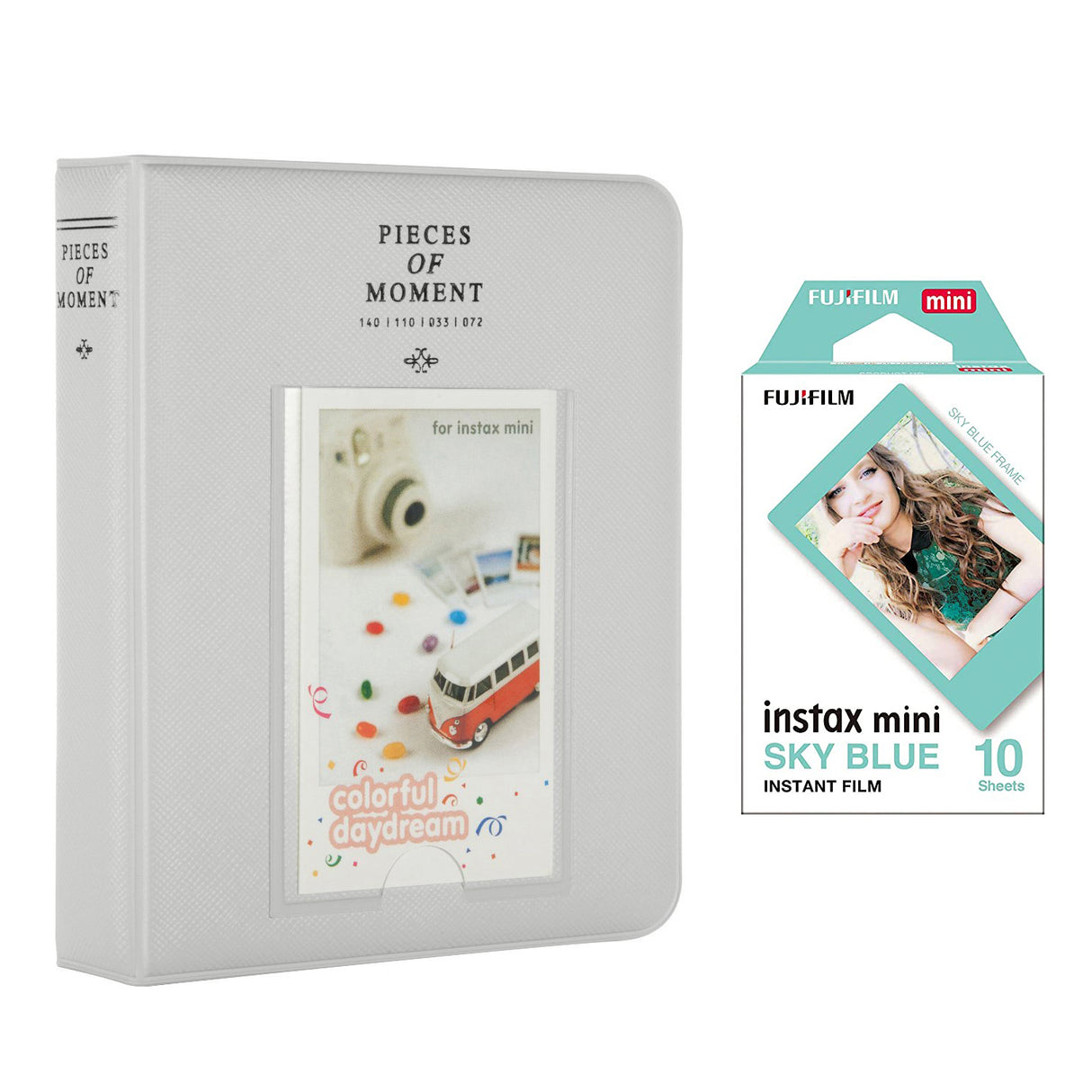 Fujifilm Instax Mini 10X1 sky blue Instant Film with Instax Time Photo Album 64 Sheets Smokey white