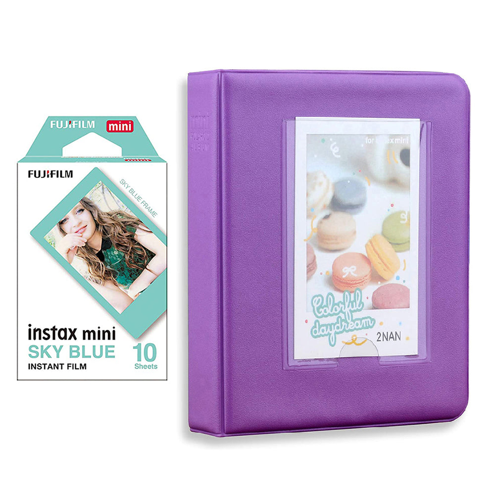 Fujifilm Instax Mini 10X1 sky blue Instant Film with Instax Time Photo Album 64 Sheets Violet Purple