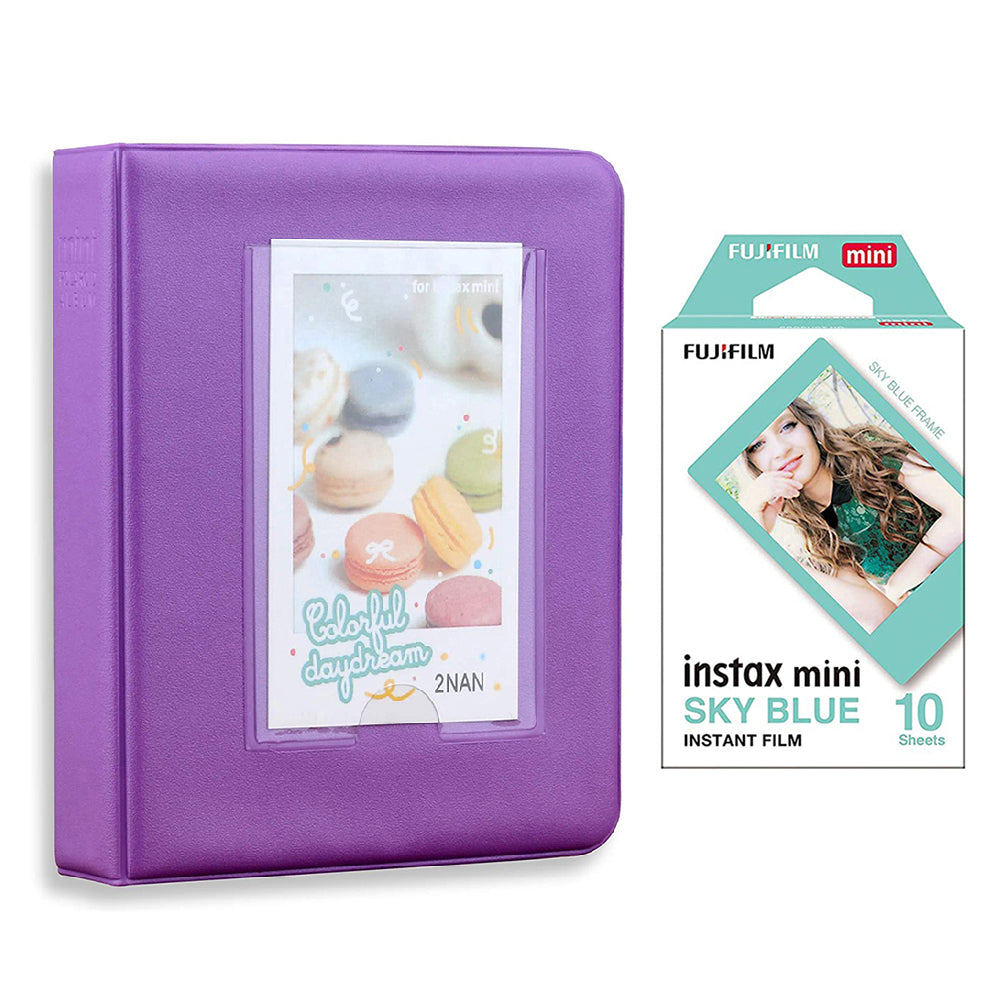 Fujifilm Instax Mini 10X1 sky blue Instant Film with Instax Time Photo Album 64 Sheets Violet Purple
