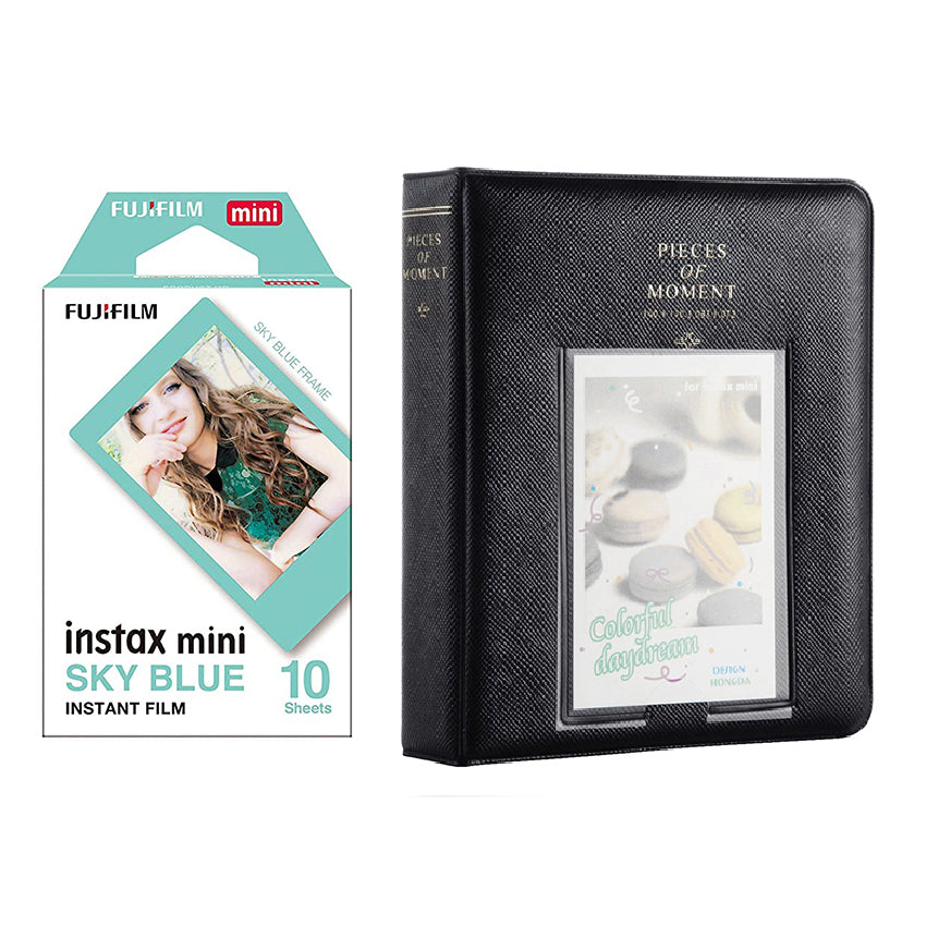 Fujifilm Instax Mini 10X1 sky blue Instant Film with Instax Time Photo Album 64 Sheets Charcoal grey