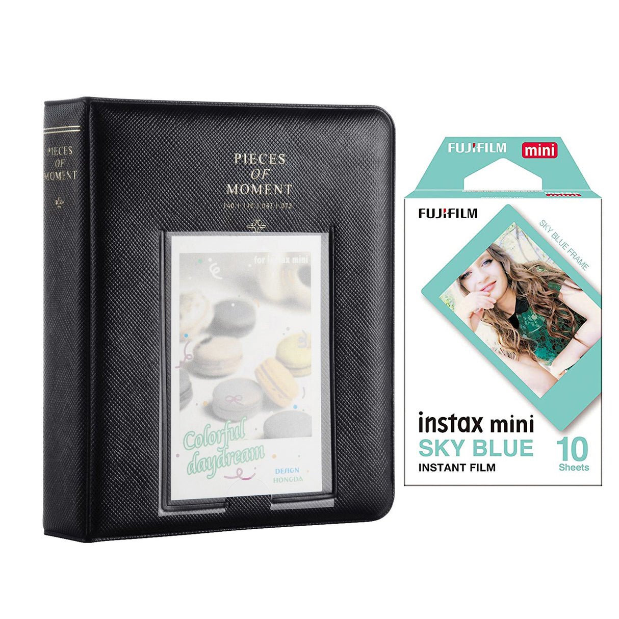 Fujifilm Instax Mini 10X1 sky blue Instant Film with Instax Time Photo Album 64 Sheets Charcoal grey