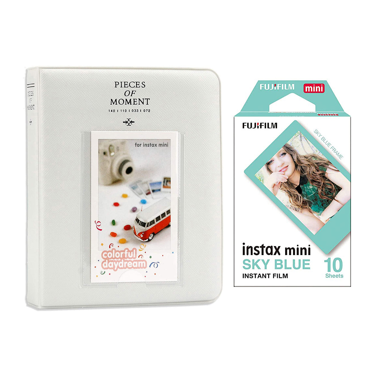 Fujifilm Instax Mini 10X1 sky blue Instant Film with Instax Time Photo Album 64 Sheets Ice white