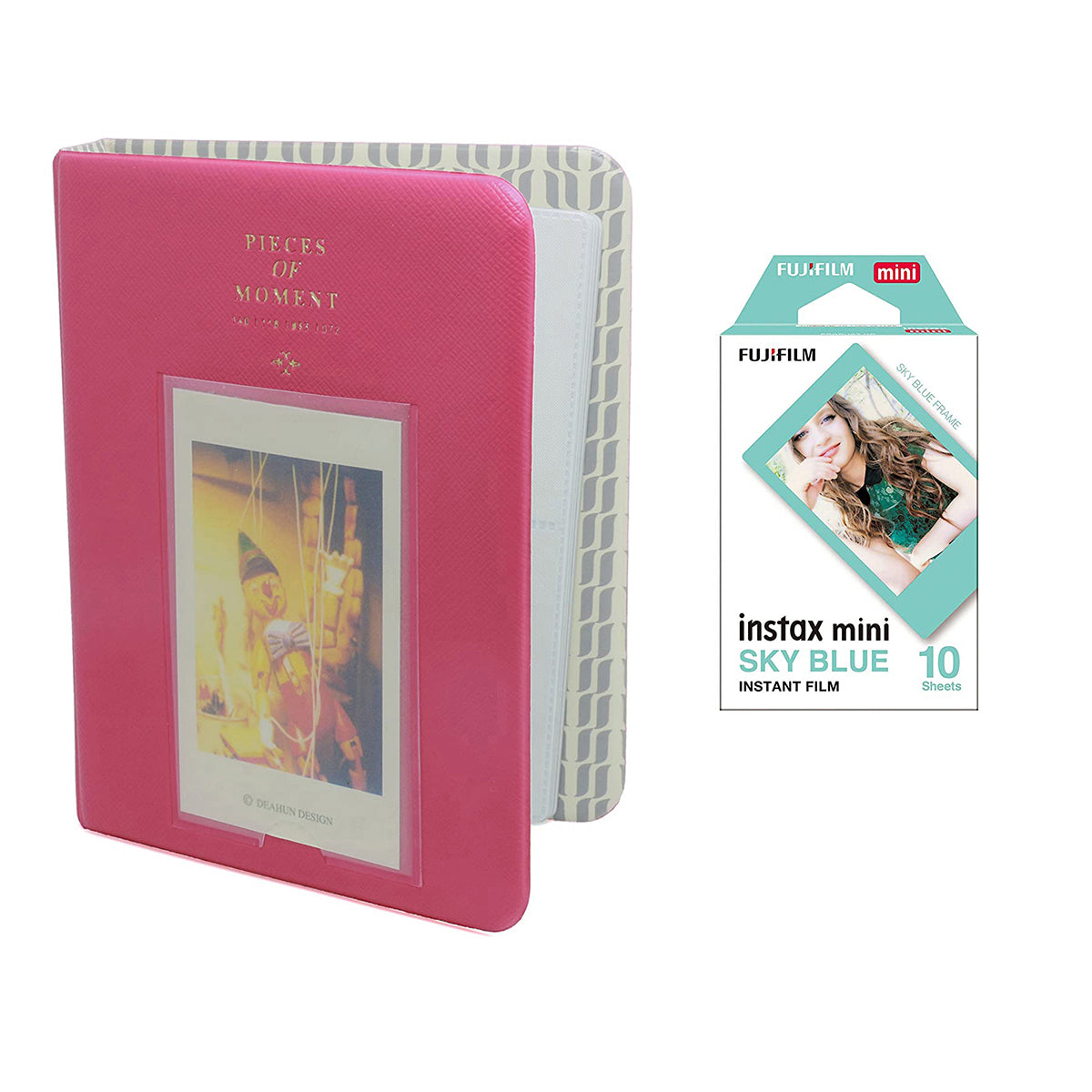 Fujifilm Instax Mini 10X1 sky blue Instant Film with Instax Time Photo Album 64 Sheets Rose red