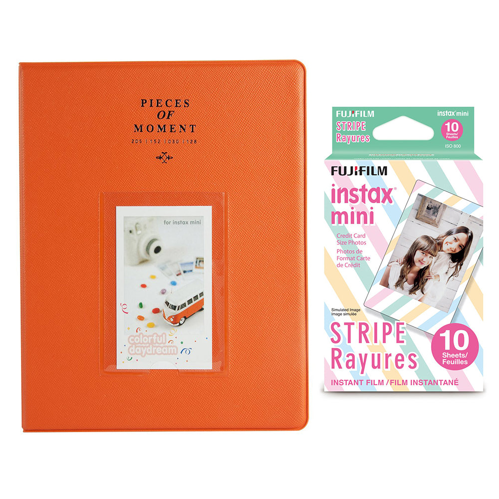 Fujifilm Instax Mini 10X1 stripe Instant Film With 128-sheet Album for mini film orange