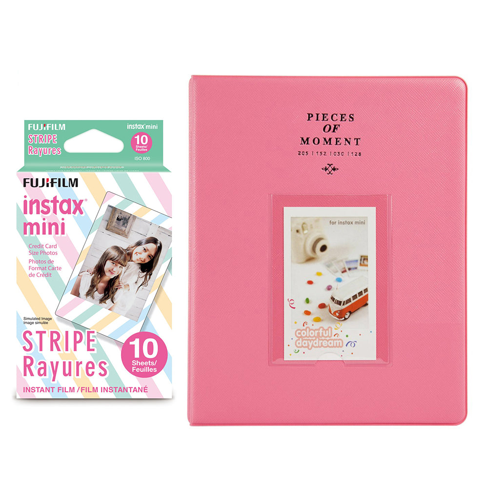 Fujifilm Instax Mini 10X1 stripe Instant Film With 128-sheet Album for mini film Flamingo pink
