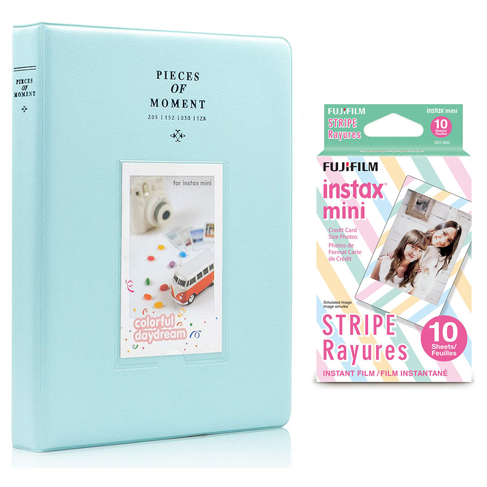 Fujifilm Instax Mini 10X1 stripe Instant Film With 128-sheet Album for mini film Ice blue