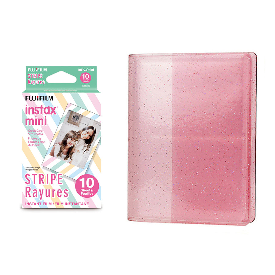 Fujifilm Instax Mini 10X1 stripe Instant Film with 64-Sheets Album For Mini Film 3 inch Blush pink