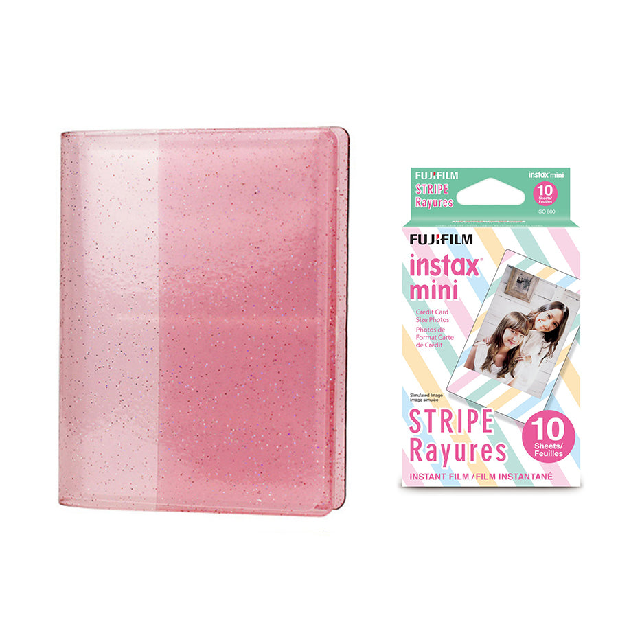 Fujifilm Instax Mini 10X1 stripe Instant Film with 64-Sheets Album For Mini Film 3 inch Blush pink