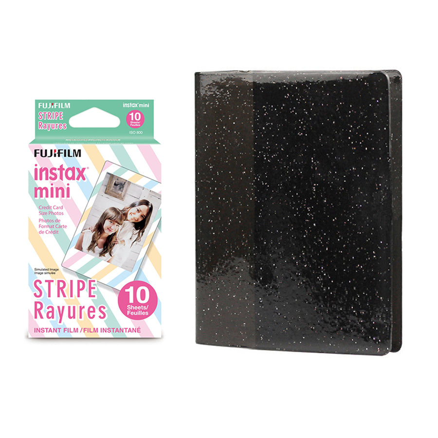 Fujifilm Instax Mini 10X1 stripe Instant Film with 64-Sheets Album For Mini Film 3 inch Charcoal gray
