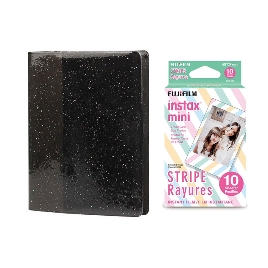 Fujifilm Instax Mini 10X1 stripe Instant Film with 64-Sheets Album For Mini Film 3 inch Charcoal gray