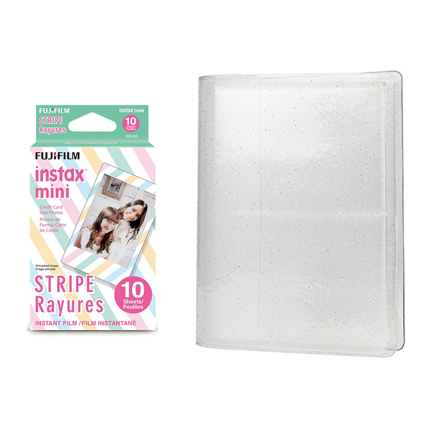 Fujifilm Instax Mini 10X1 stripe Instant Film with 64-Sheets Album For Mini Film 3 inch lce white