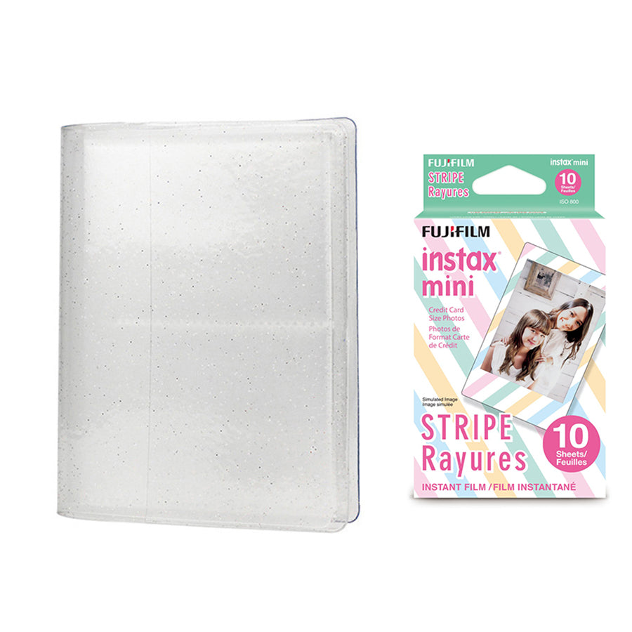 Fujifilm Instax Mini 10X1 stripe Instant Film with 64-Sheets Album For Mini Film 3 inch lce white