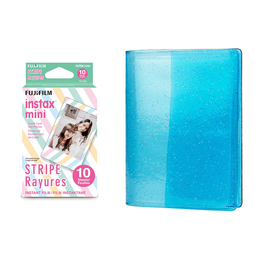 Fujifilm Instax Mini 10X1 stripe Instant Film with 64-Sheets Album For Mini Film 3 inch Sky blue
