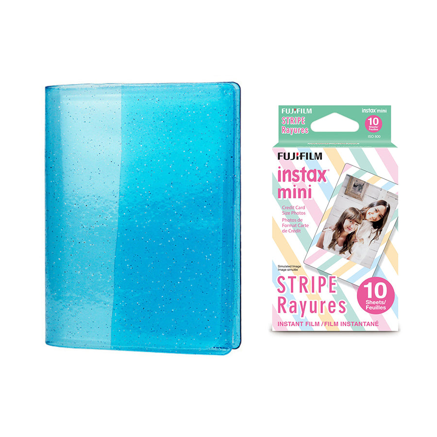 Fujifilm Instax Mini 10X1 stripe Instant Film with 64-Sheets Album For Mini Film 3 inch Sky blue