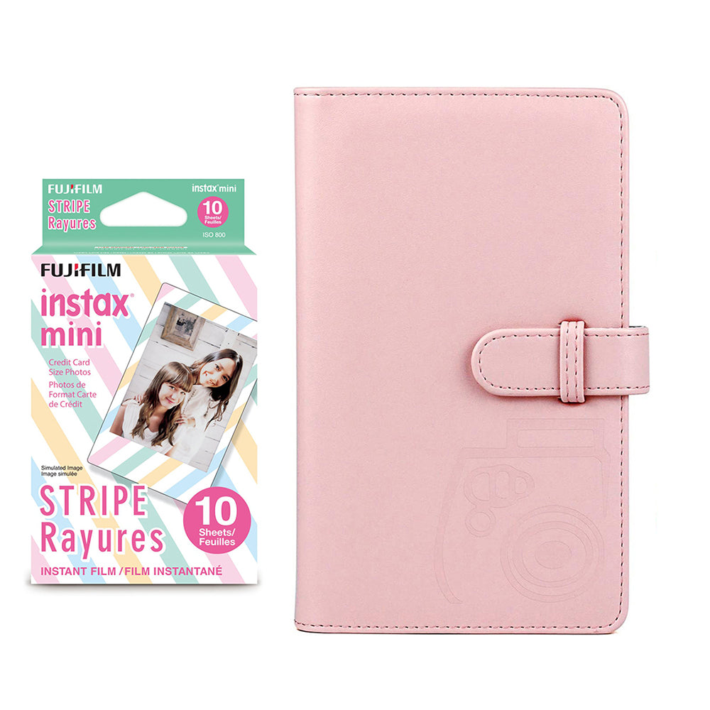 Fujifilm Instax Mini 10X1 stripe Instant Film with 96-sheet Album for mini film Blush pink