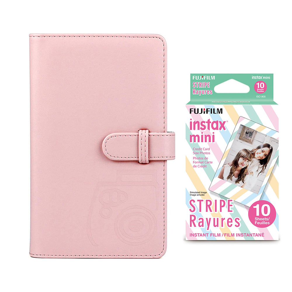 Fujifilm Instax Mini 10X1 stripe Instant Film with 96-sheet Album for mini film Blush pink