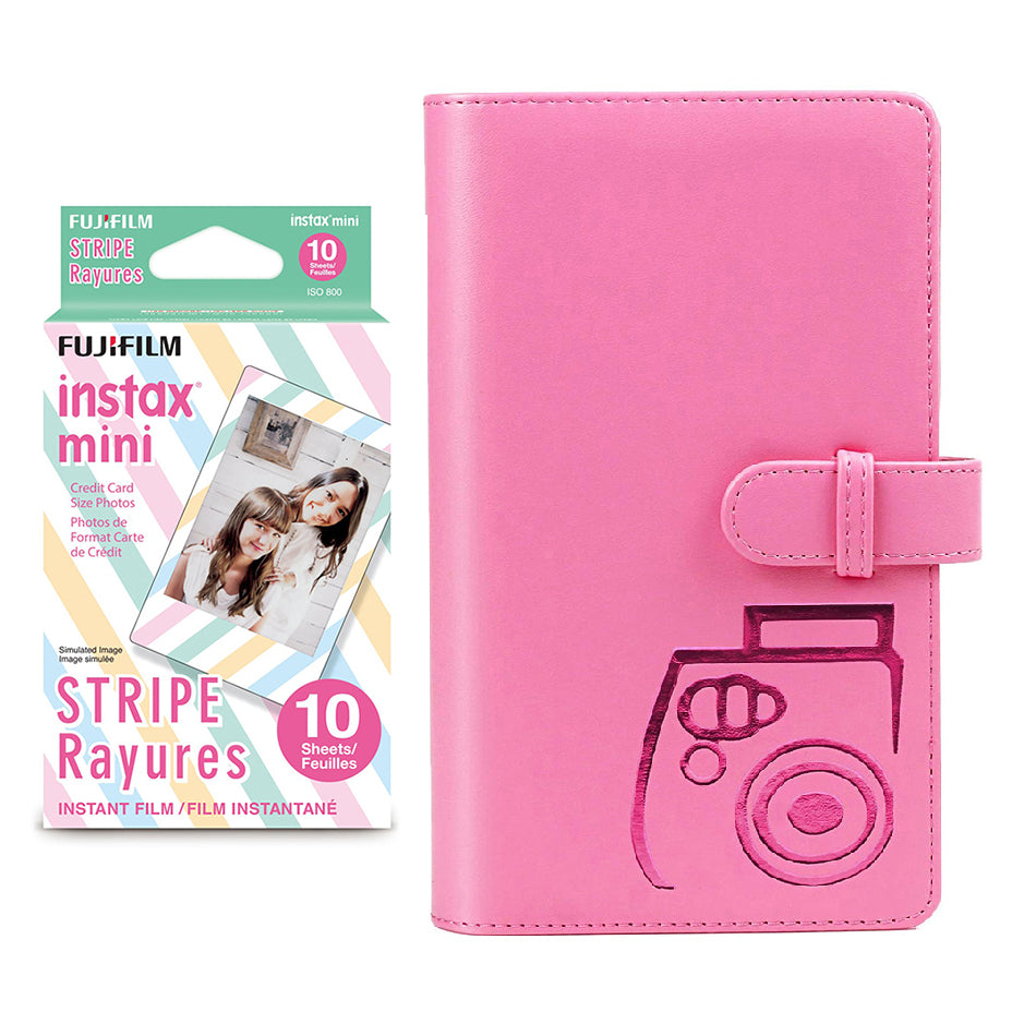 Fujifilm Instax Mini 10X1 stripe Instant Film with 96-sheet Album for mini film Flamingo pink