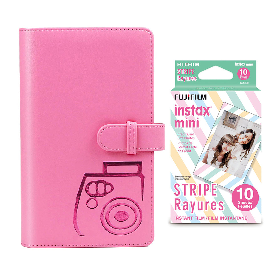 Fujifilm Instax Mini 10X1 stripe Instant Film with 96-sheet Album for mini film Flamingo pink