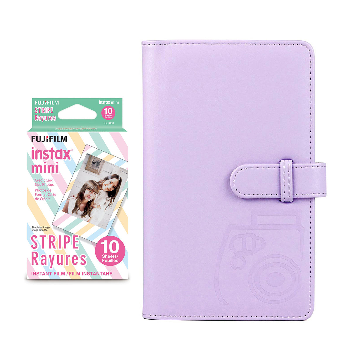 Fujifilm Instax Mini 10X1 stripe Instant Film with 96-sheet Album for mini film Lilac purple