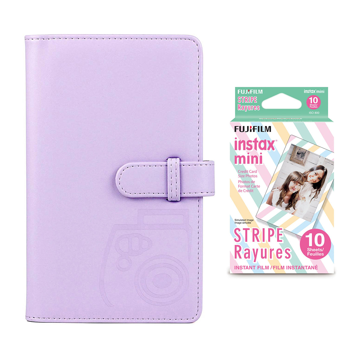 Fujifilm Instax Mini 10X1 stripe Instant Film with 96-sheet Album for mini film Lilac purple
