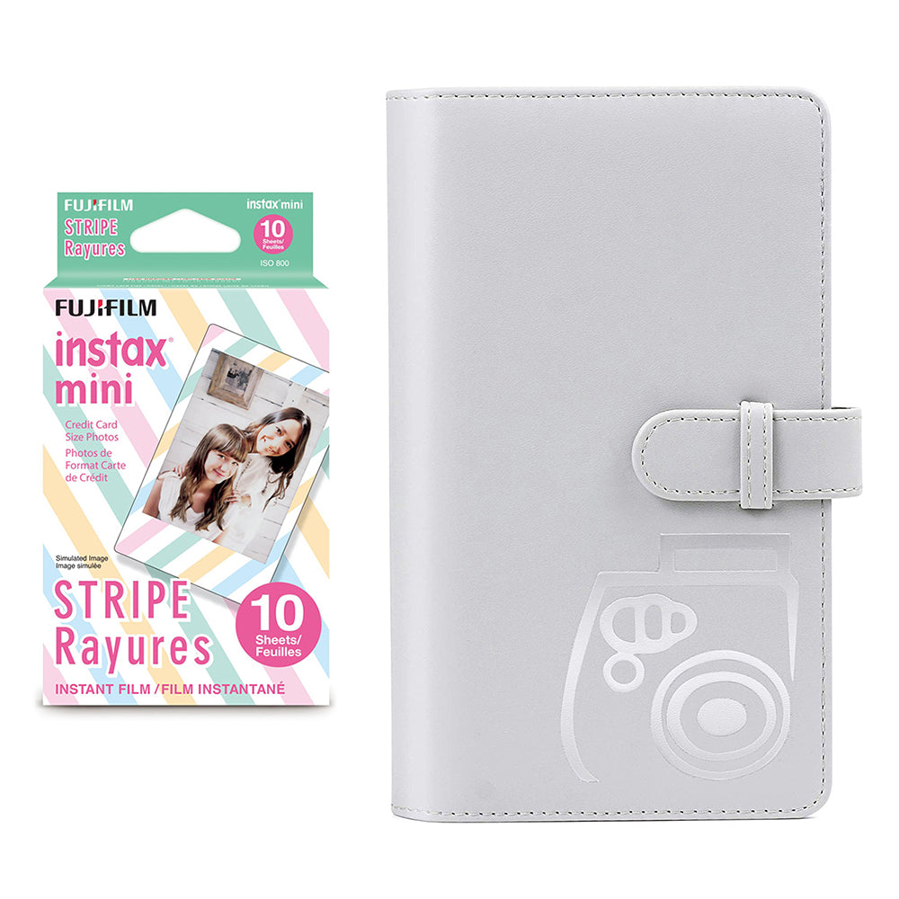 Fujifilm Instax Mini 10X1 stripe Instant Film with 96-sheet Album for mini film Smoky white