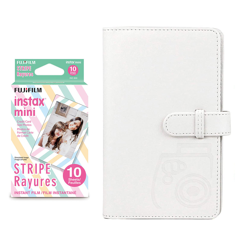 Fujifilm Instax Mini 10X1 stripe Instant Film with 96-sheet Album for mini film lce white